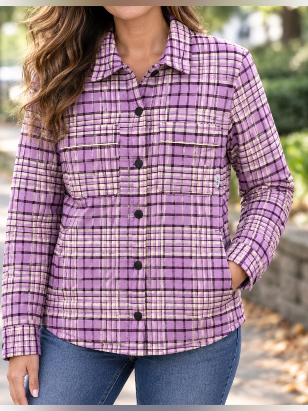 Stio Buckhorn Lavender Plaid Insulated Shirt Shacket Jacket Women’s Small NEW